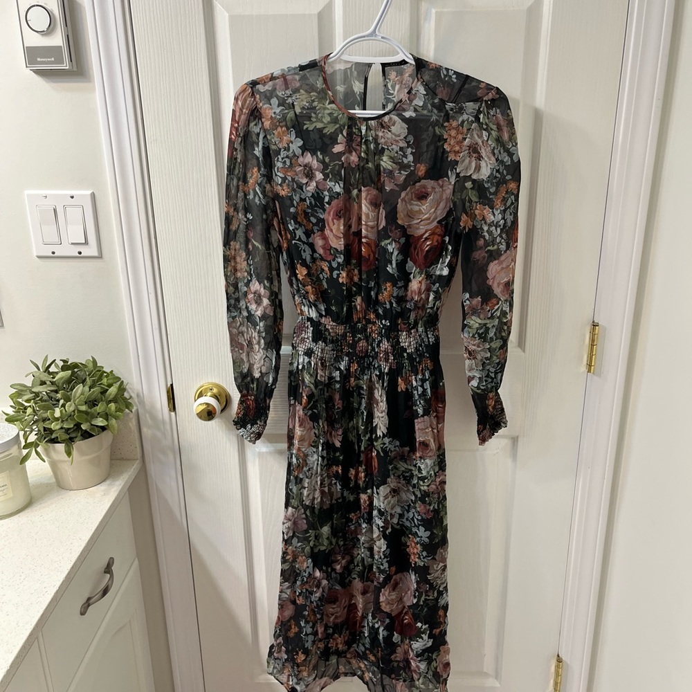 Floral high neck Zara midi dress, size M